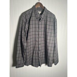 Men’s Iron Free Button Down Plaid Shirt XL Tall Grey